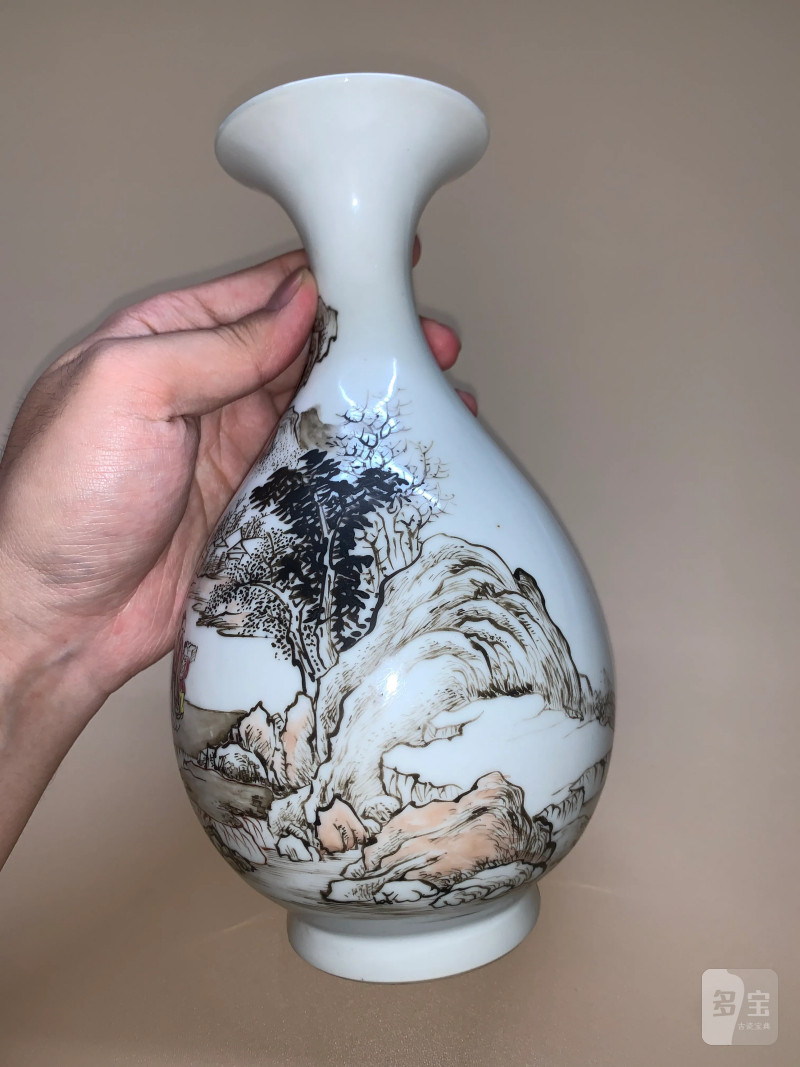 清康熙 珐琅墨彩溪山隐逸图诗文玉壶春瓶 - 图3